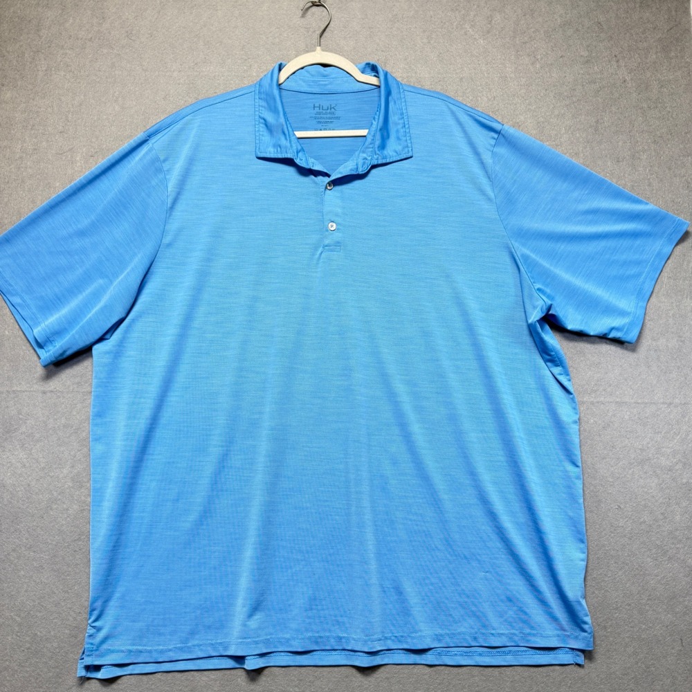 Huk Mens Performance‎ Polo Shirt Light Blue Short Sleeve Fishing Top Size XXXL